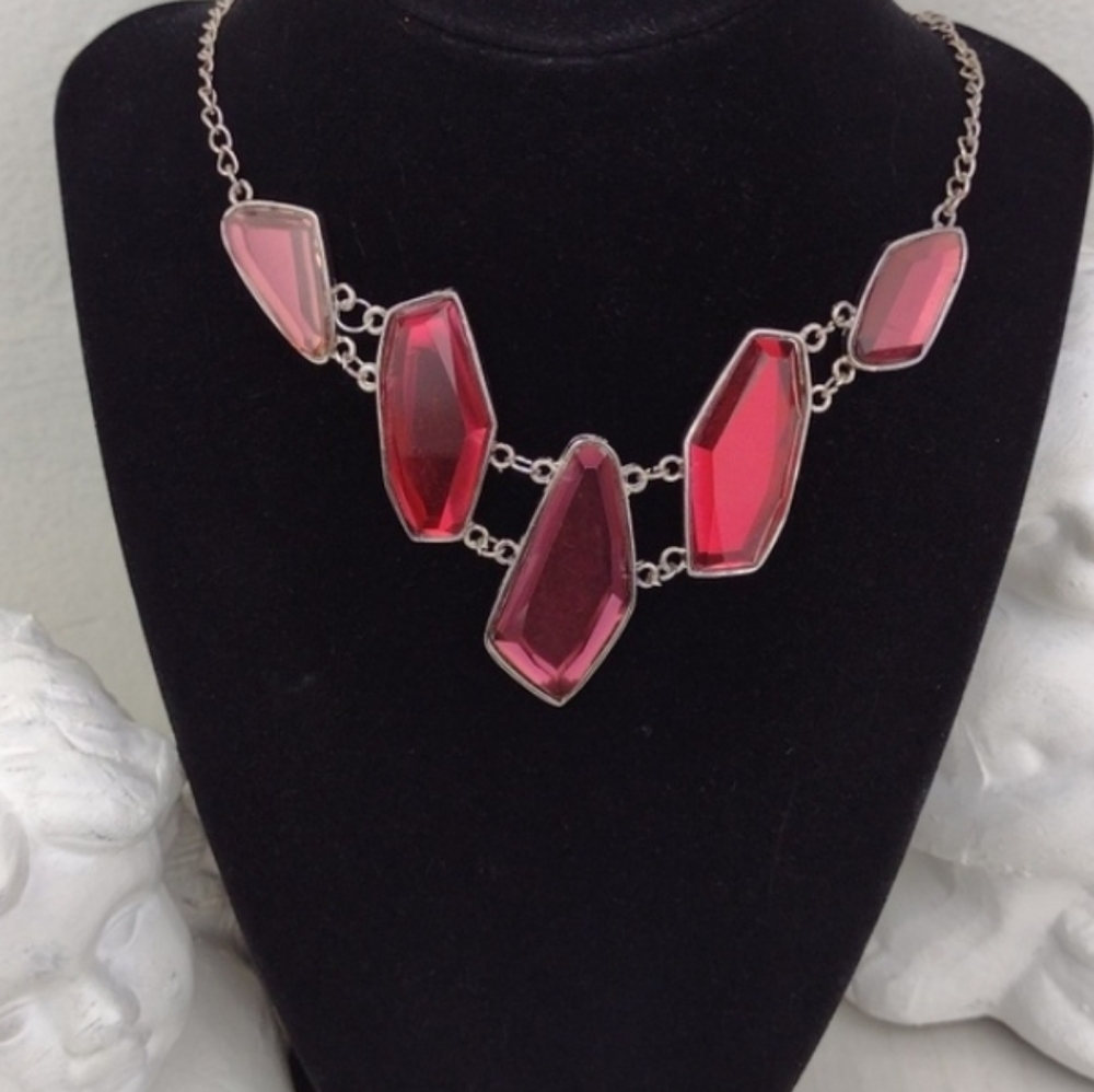 Vibrant Pink Purple & Deep Cranberry Geometric Oil Spill  Fabulous Necklace